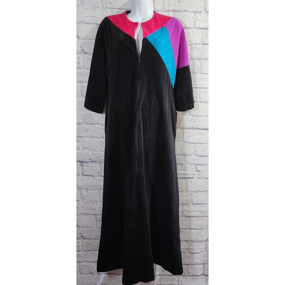 Vanity Fair Black Purple Pink Color Block Full Zip Robe MP Lightweight Pockets - Picture 1 of 3